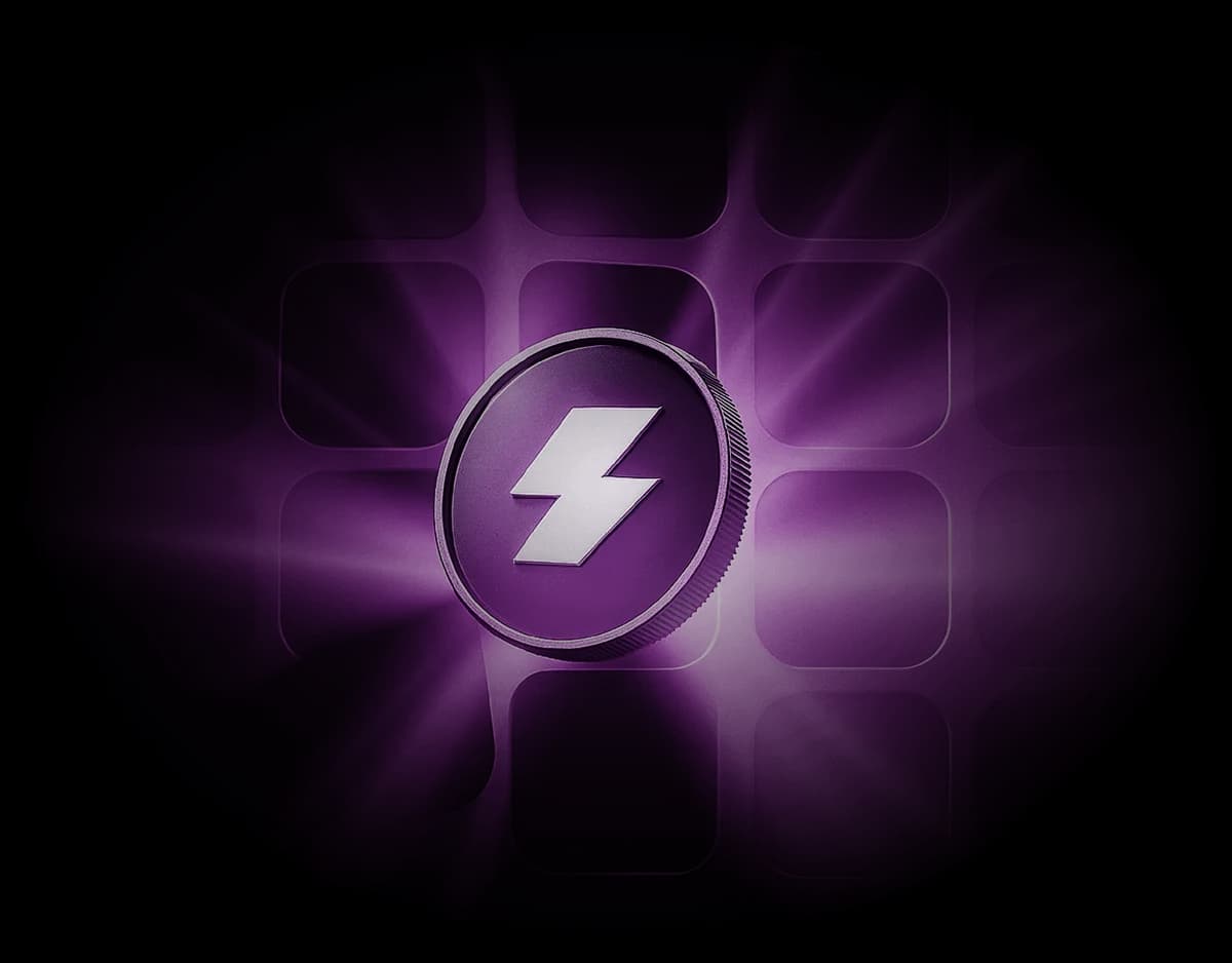 Purple neon lightning bolt tech icon glowing